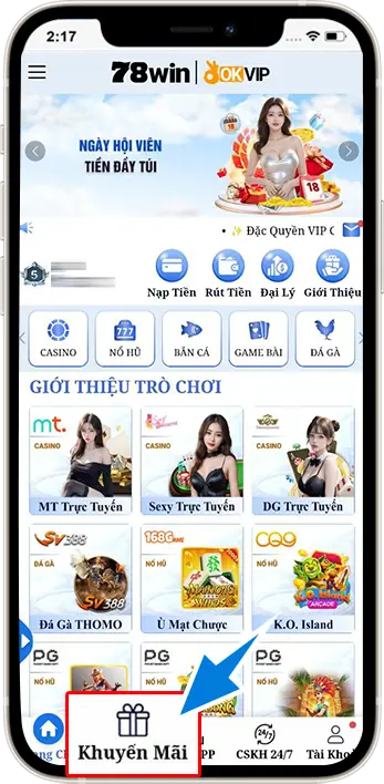 Bước 1: Sau khi đăng ký tài khoản thành công » Vào mục Khuyến Mãi